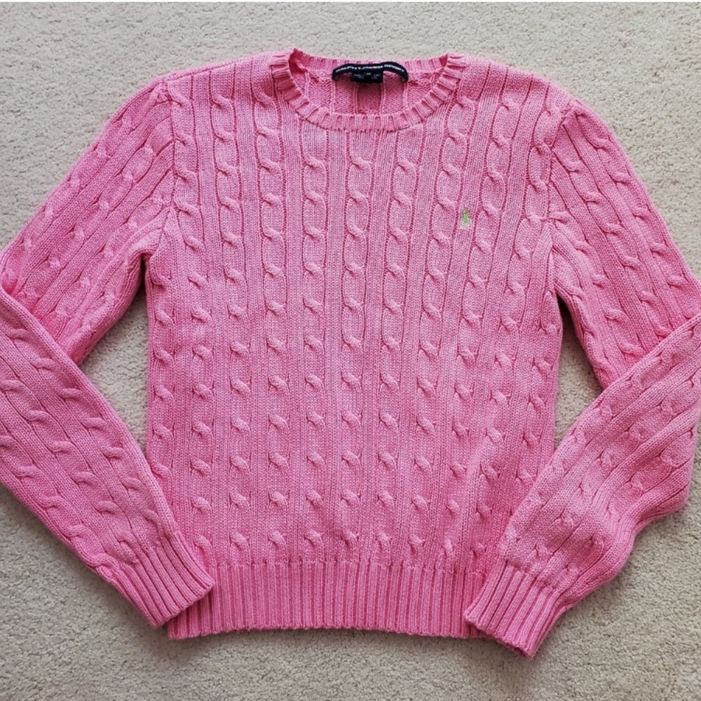 Ralph Lauren Sport Pink Cableknit Cotton Sweater SizeM (runs small/XS)